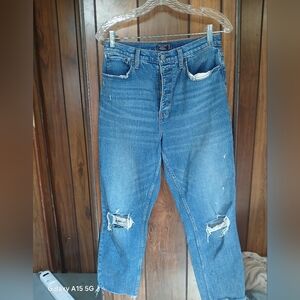 Abercrombie & Fitch Blue Denim Mom Jeans with Branded Button
